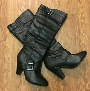 Buckle knee high boots